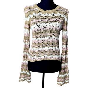 Forever 21 Womens Multicolor Crochet Bell Sleeve Sweater Sz M Boho Cottagecore